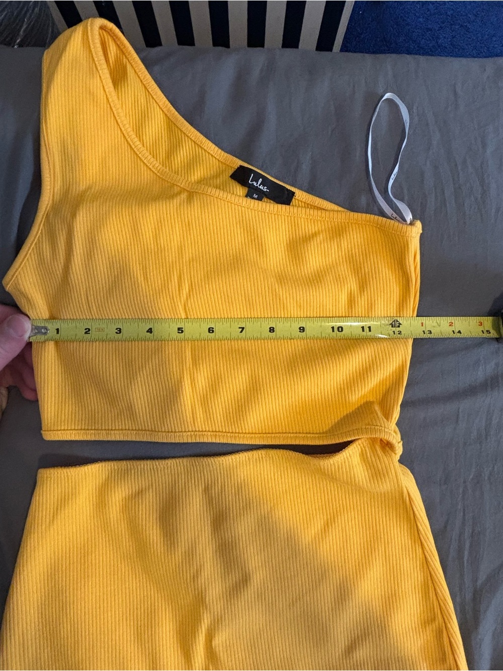 Lulu's Mustard Yellow Ribbed One-Shoulder Top - Picture 4 of 8